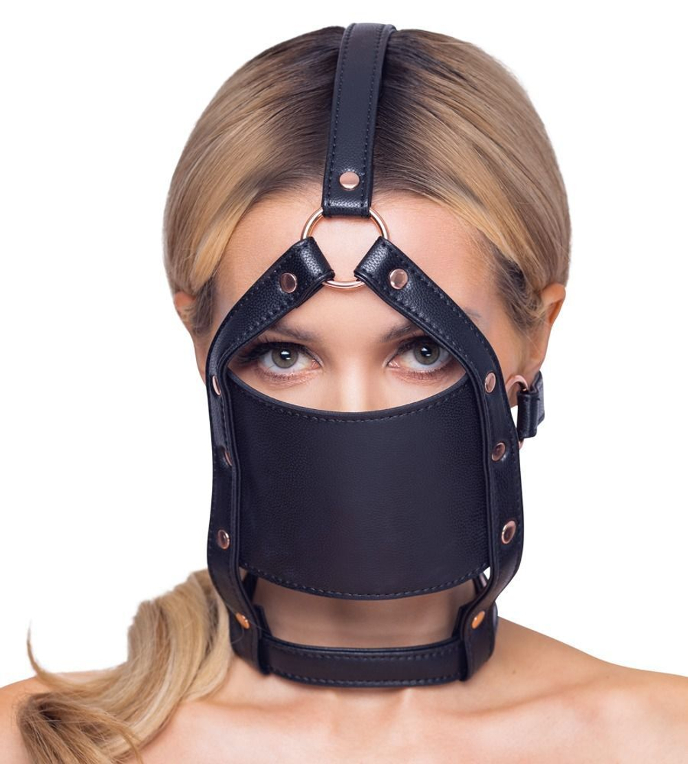 Черный намордник с кляпом-шаром head harness with a gag