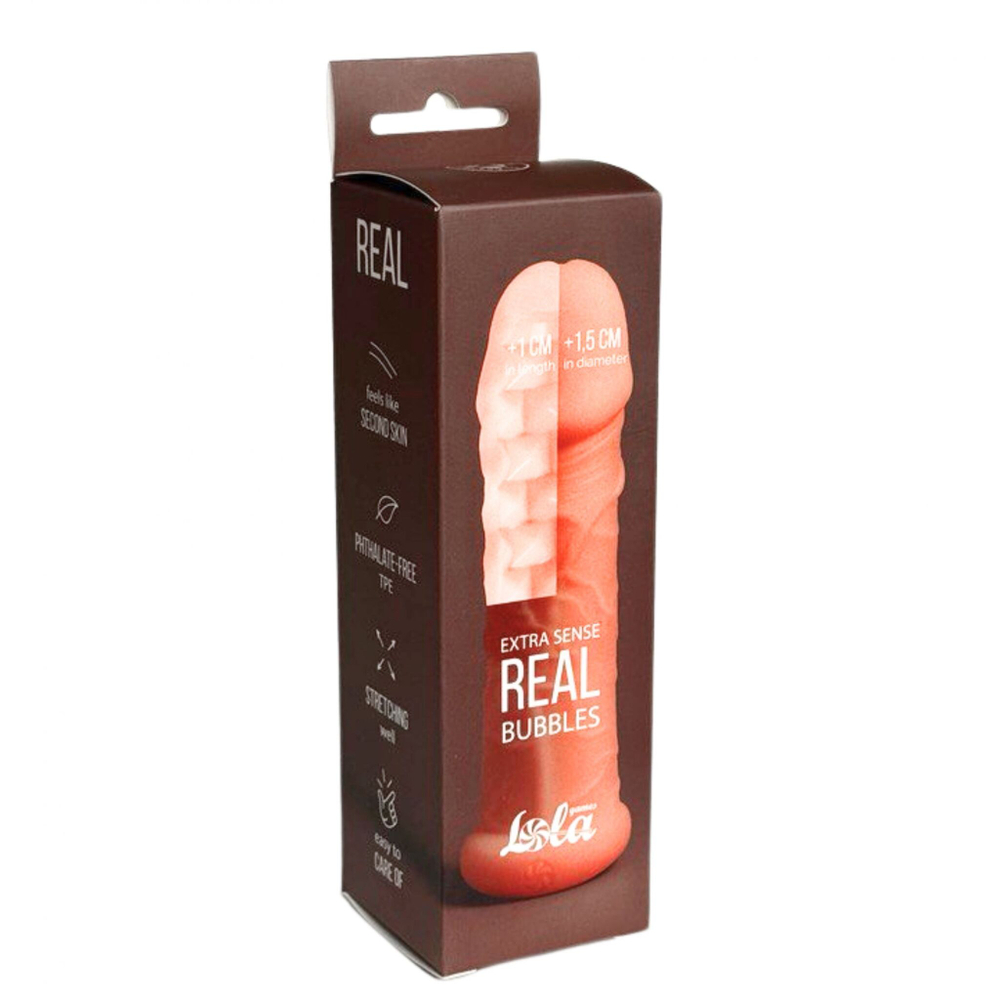 Телесный фаллоудлинитель extra sense bubbles - 13,5 см.