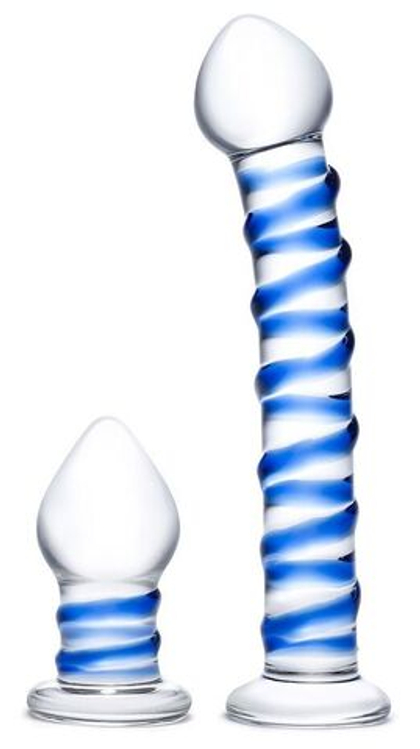 Набор из 2 стеклянных игрушек с синей спиралью Swirly Dildo & Buttplug Set