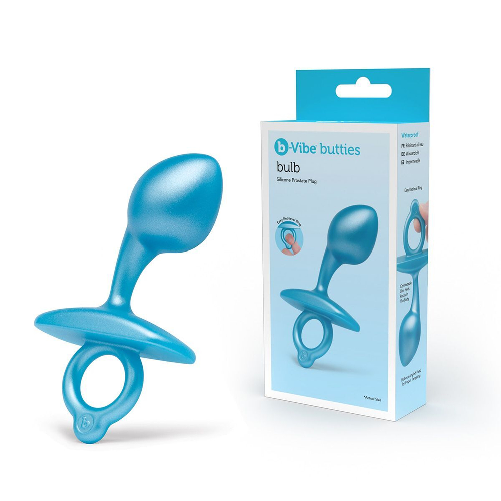 Голубая анальная пробка для массажа простаты bulb silicone prostate plug - 10,7 см.