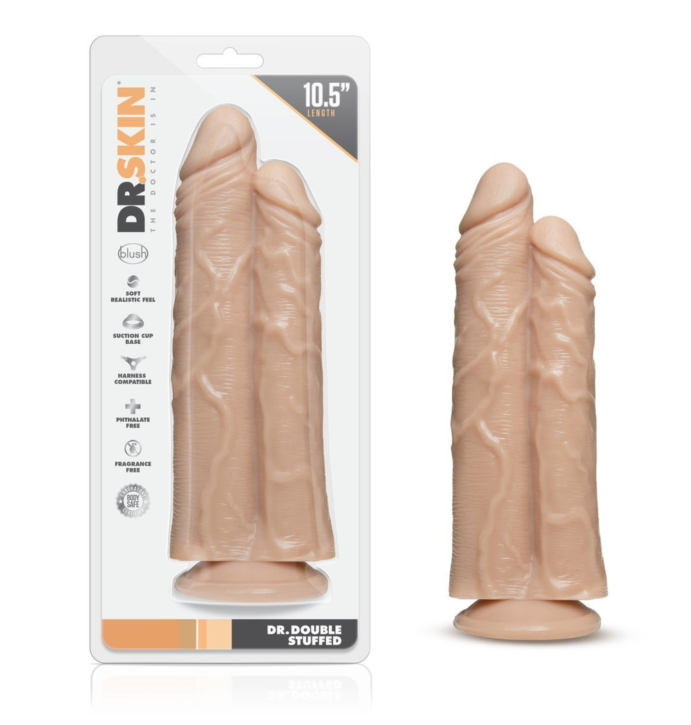Телесный сдвоенный фаллоимитатор double trouble double shaft dildo - 24 см.