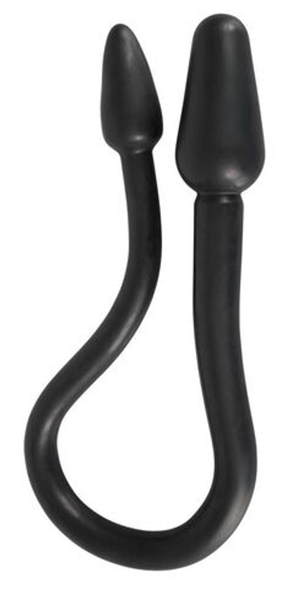 Черный двусторонний анальный плаг с гибким соединением Double Plug