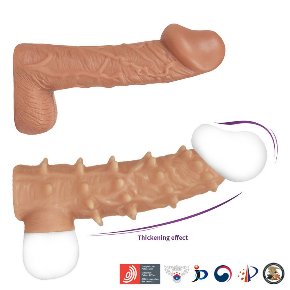 Телесная насадка с шипами и открытой головкой nude sleeve l - 14 см.