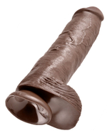 Коричневый фаллоимитатор-гигант на присоске 11  cock with balls - 28 см.