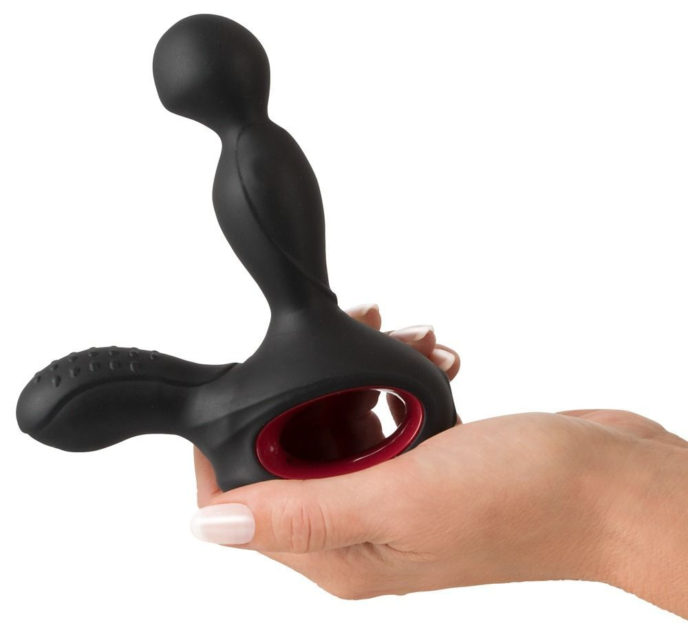Черный вибромассажер простаты с нагревом и ротацией prostate plug - 14,5 см.