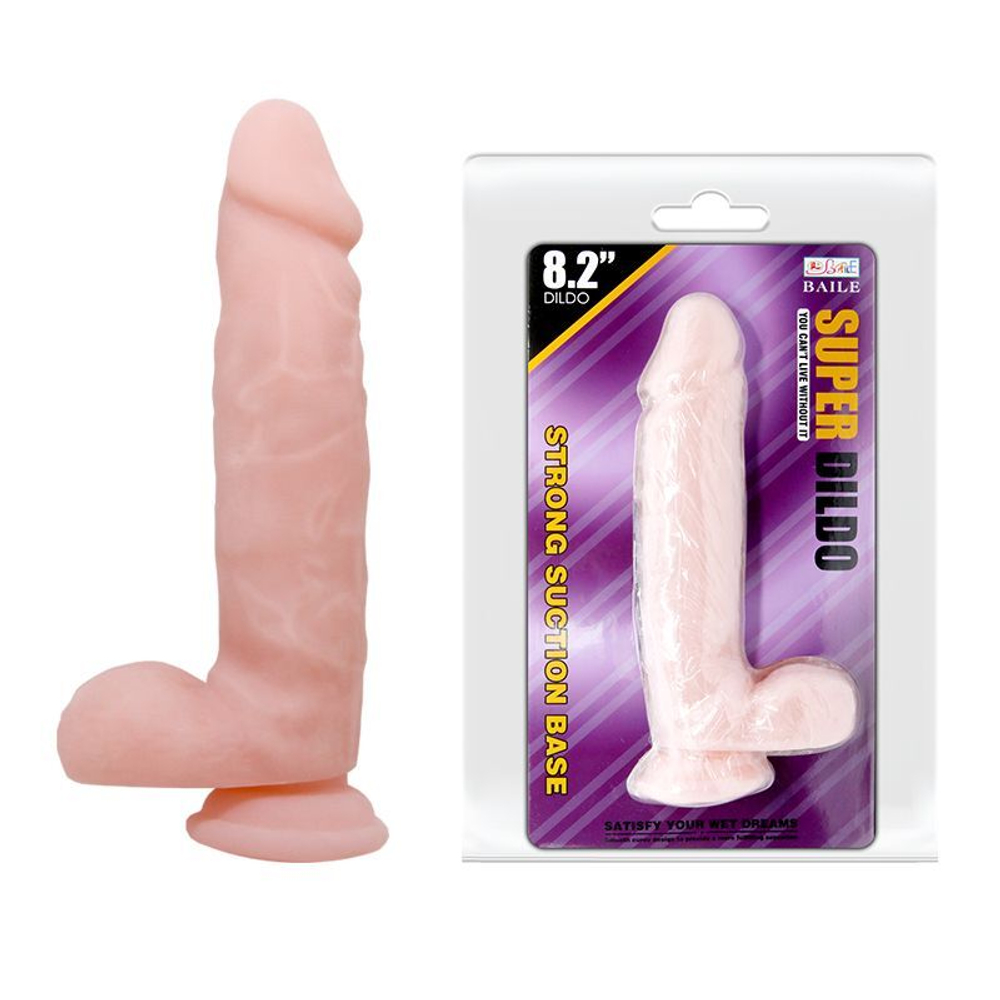 Телесный фаллоимитатор с присоской super dildo - 21 см.