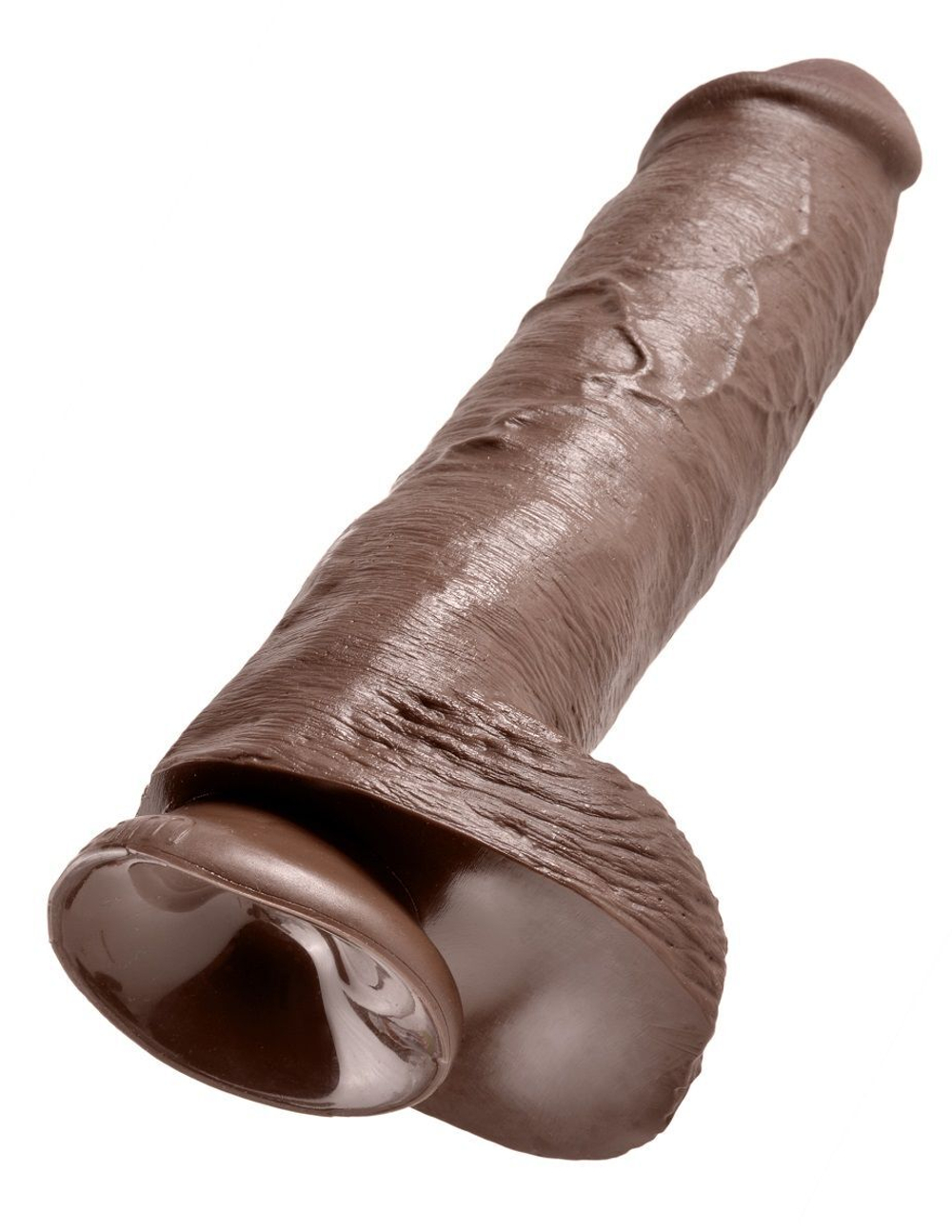 Коричневый фаллоимитатор-гигант на присоске 11  cock with balls - 28 см.