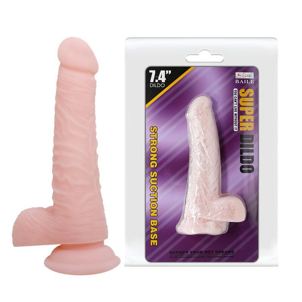 Телесный фаллоимитатор с присоской super dildo - 18,8 см.