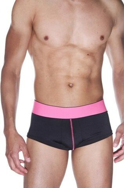 Черные трусы-хипсы на широком розовом поясе