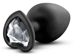 Черная анальная пробка с прозрачным стразом-сердечком Bling Plug