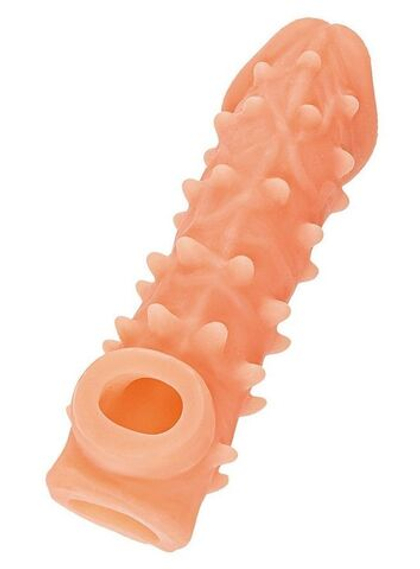 Телесная закрытая насадка с пупырышками cock sleeve 005 size l - 17,6 см.