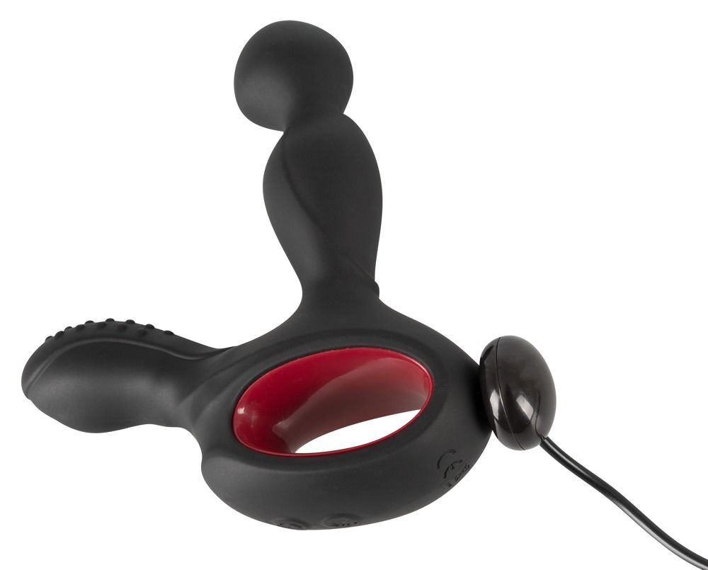 Черный вибромассажер простаты с нагревом и ротацией prostate plug - 14,5 см.