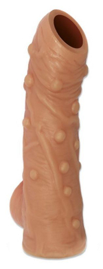 Телесная насадка с пупырышками и открытой головкой nude sleeve s - 10 см.