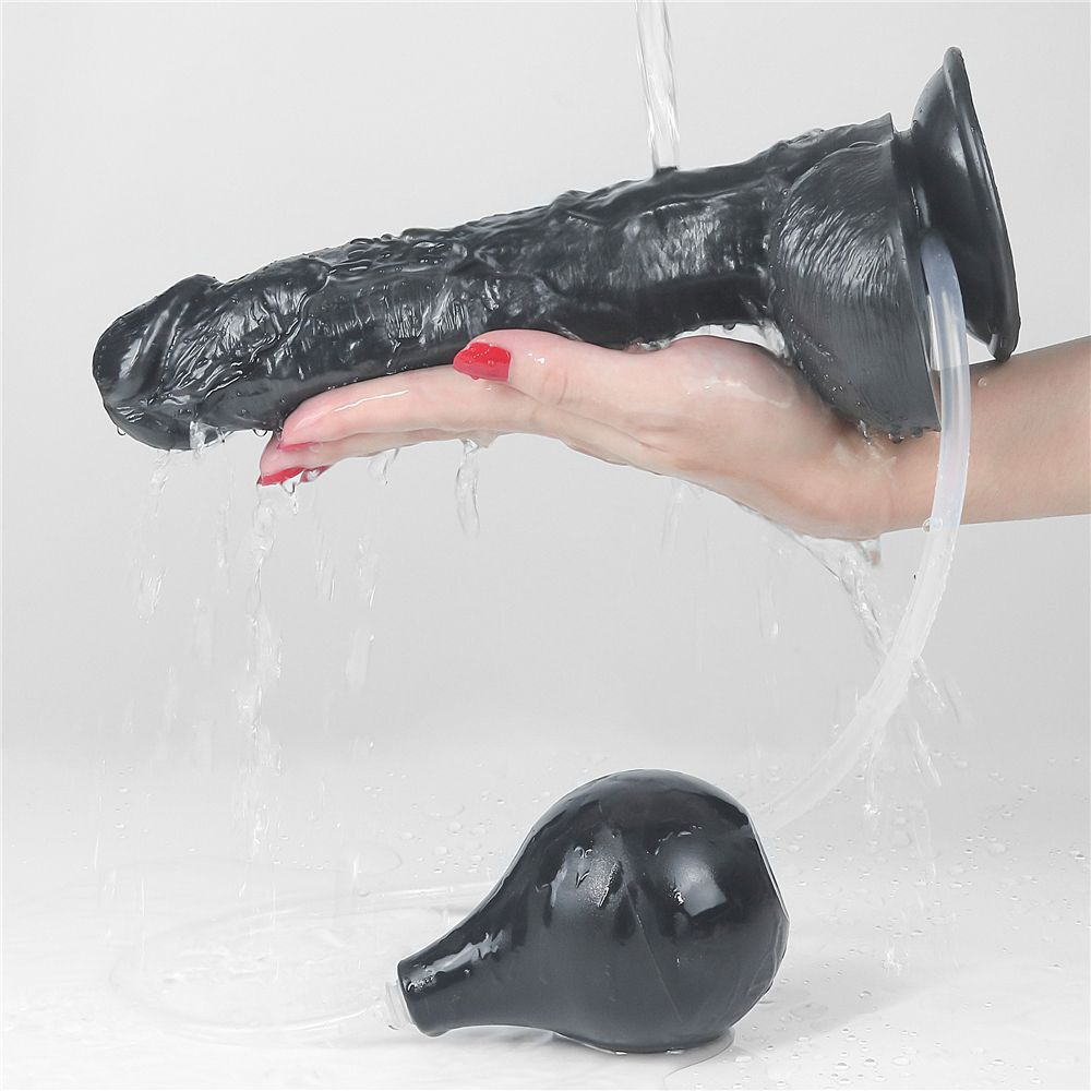 Черный фаллоимитатор-гигант с грушей 10 squirt extreme dildo - 25,5 см.