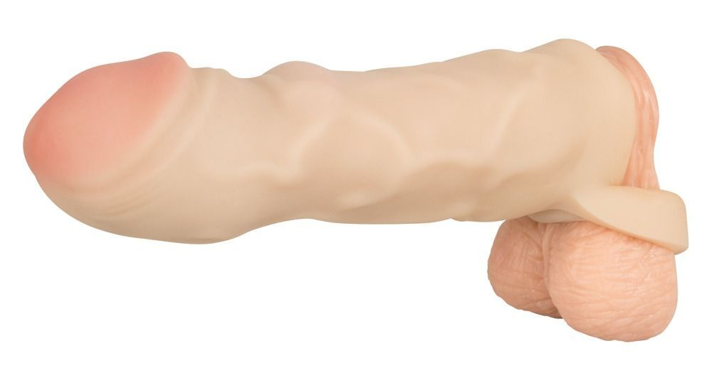 Закрытая удлиняющая насадка на пенис с подхватом мошонки thicker & bigger extension - 17 см.