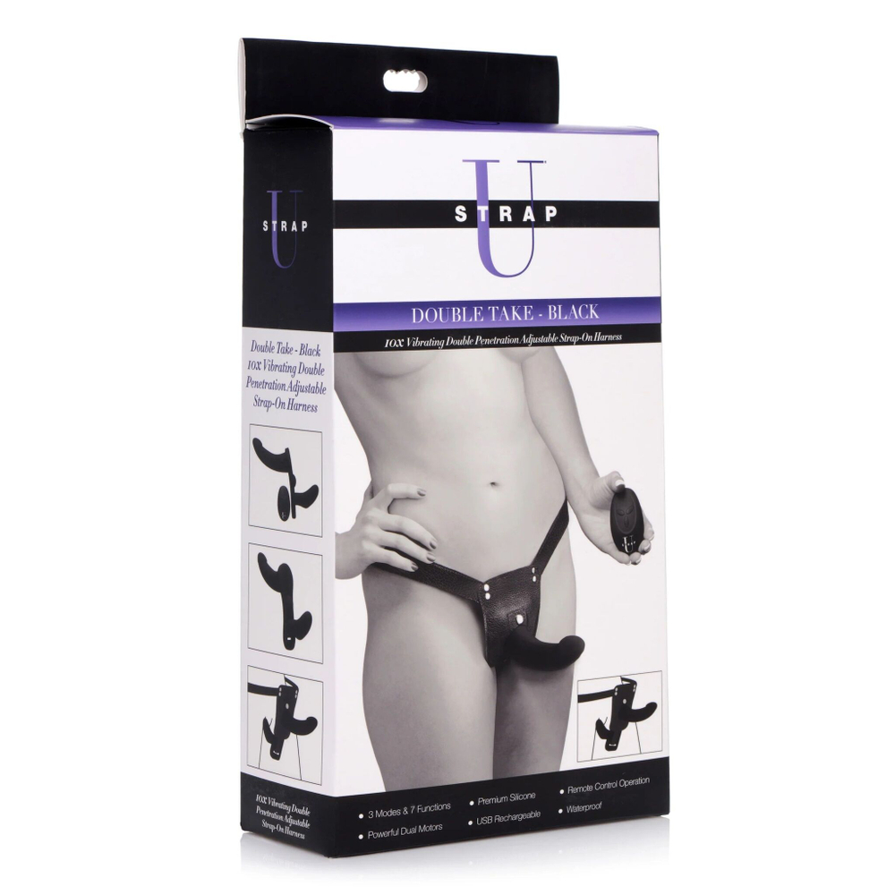 Черный вибрострапон double take 10x double penetration vibrating strap-on harness