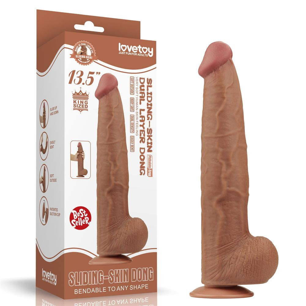 Коричневый фаллоимитатор 13.5 king sized sliding skin dual layer dong - 34 см.