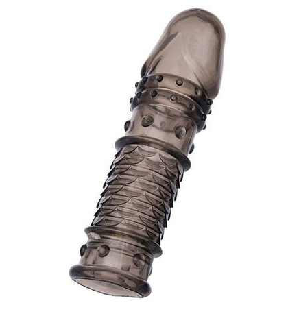 Дымчатая закрытая насадка toyfa xlover с чешуйками и пупырышками - 13,5 см.