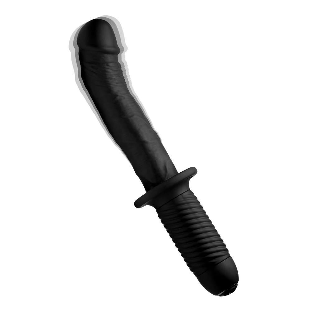 Черный вибратор the large realistic 10x silicone vibrator with handle - 30,5 см.